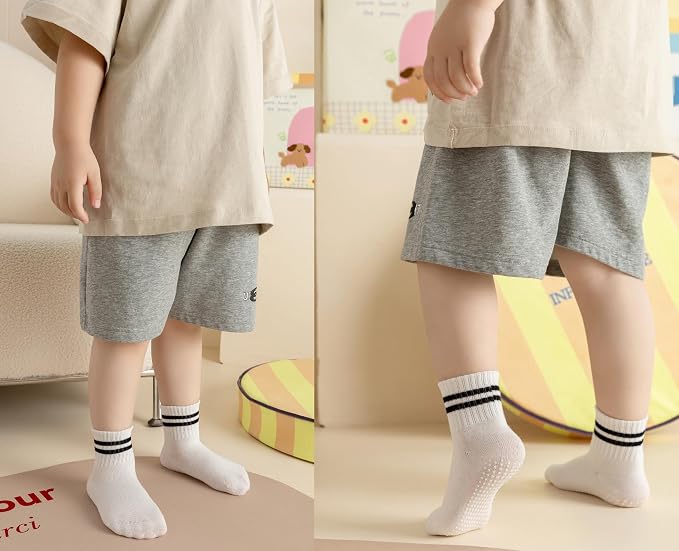 Toddler Grip Socks with Non-Slip Unisex Baby Stripe Crew Cotton Socks | Retro - Image 2