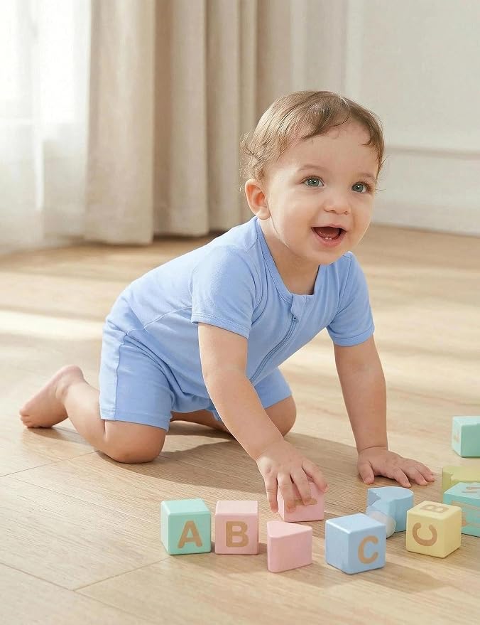Jimonda Baby Romper Short Sleeve 2-Way Zipper Pajamas Cotton | 2-Pack, One Piece - Image 3