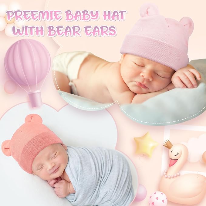 Toulite 6 Pcs Preemie Hats Cotton Preemie Beanies Baby Caps Cute Beanie Bear - Image 5