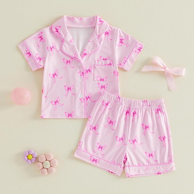 Kuriozud Toddler Baby Girl Pajamas Set Summer Floral Short Sleeve Button Down - Image 4