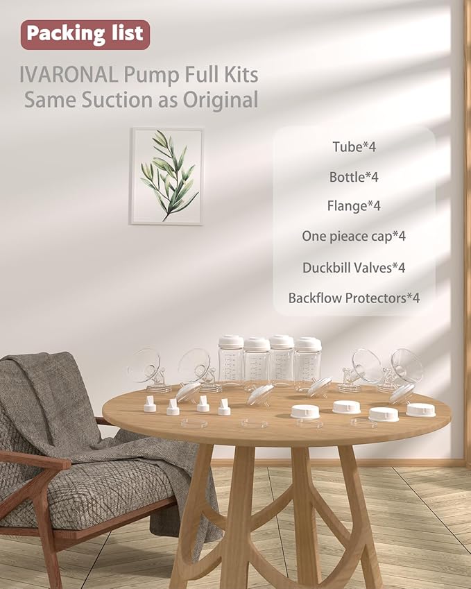 4packs 19mm Full Breast Replacement Pump Parts for Spectra S1 S2 9 Plus Synergy Gold Include 13mm Flange,Valve,Backflow Protector,Tube,Bottle,Caps, Fit for Motif Luna Cimilre Ameda MYA Pump