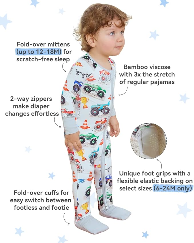 babee Reshinee Bamboo Viscose Baby Footie Pajama, Zipper Sleeper Boys Girls | - Image 2