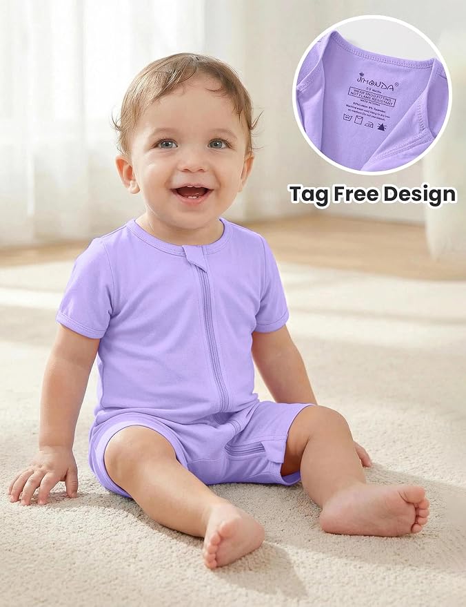 Jimonda Baby Romper Short Sleeve 2-Way Zipper Pajamas Cotton | 2-Pack, One Piece - Image 2