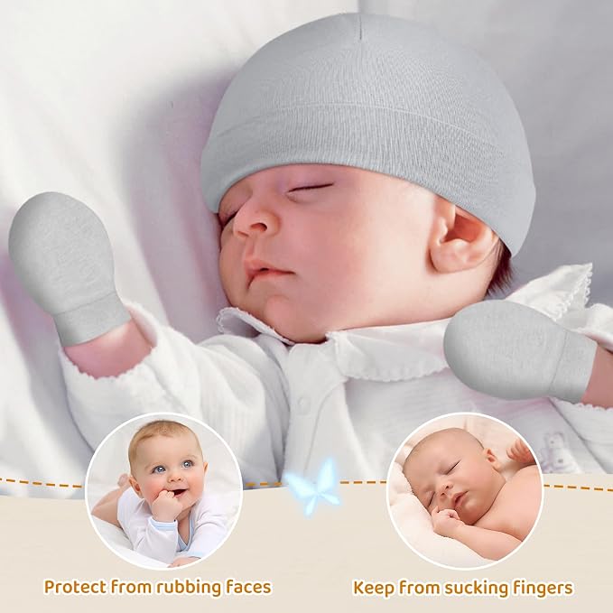 Century Star Cotton Newborn Baby Beanie Hats and Mittens Set Infant Hats - Image 2