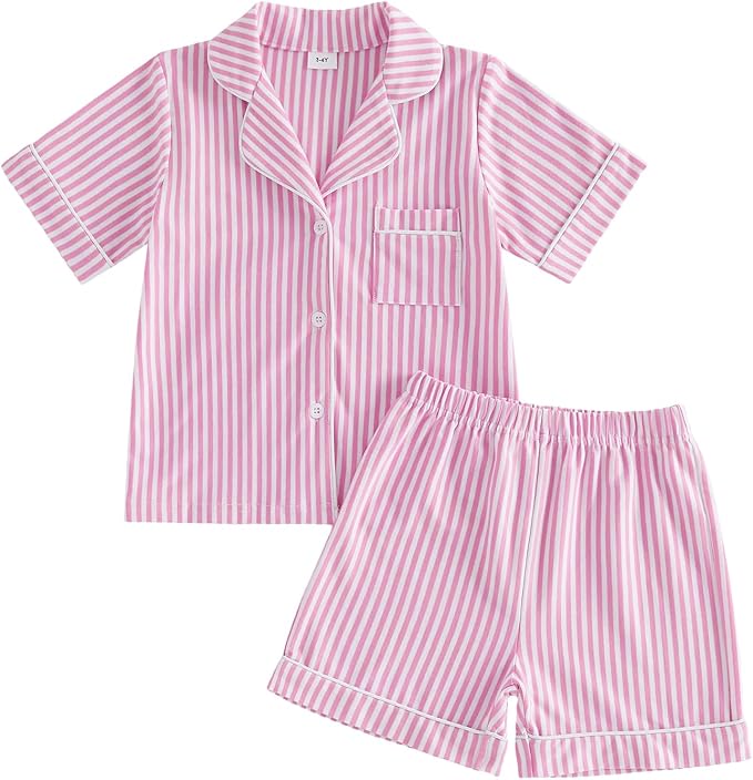 FULA-bao Toddler Baby Boy Girl Cotton Pajamas Set Striped Short Sleeve Button by FULA-bao