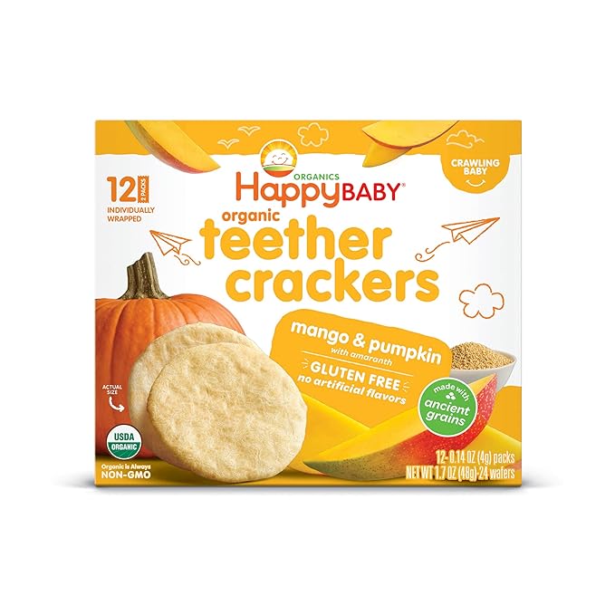 Happy Baby Organics Organic Teether Crackers Gluten Free Mango & Pumpkin with Amaranth 12-0.14 oz Packs