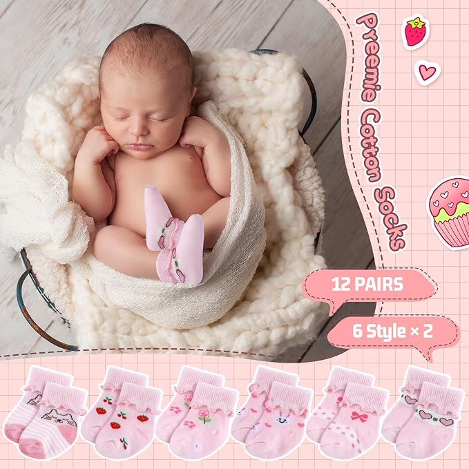 Toulite 12 Pair Preemie Newborn Baby Socks - Image 4