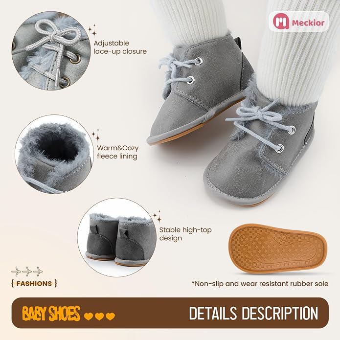 Meckior Baby Booties Newborn Infant Unisex Baby Girls Boys Velvet Rubber - Image 5