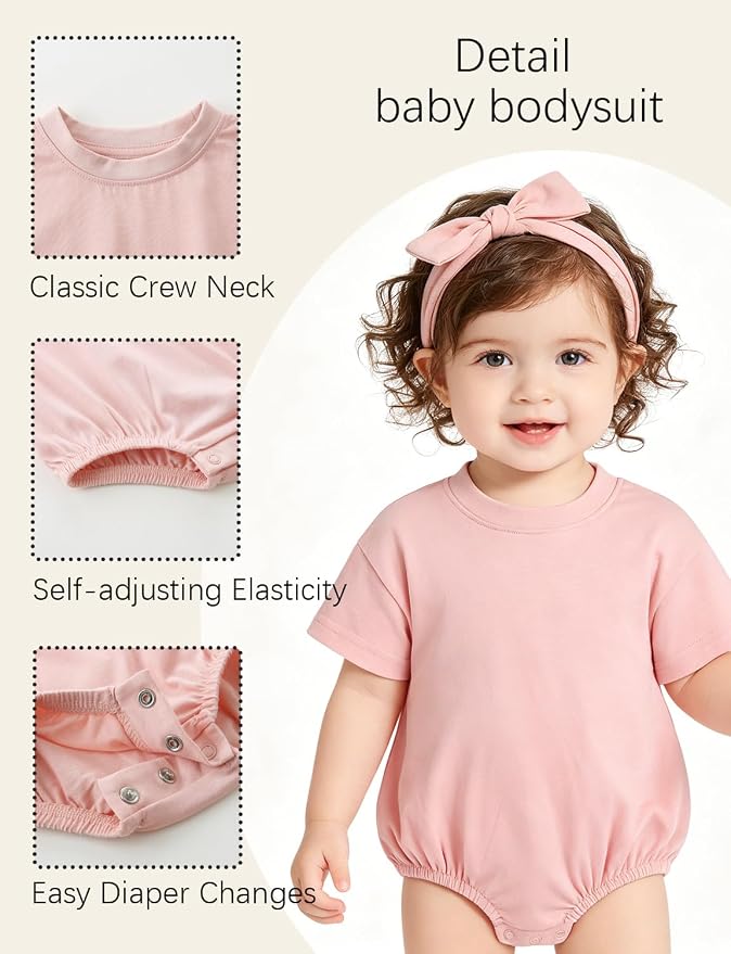 Baby Bubble Onesie Romper 100% Organic Cotton Clothes Short Sleeve Summer Solid - Image 4