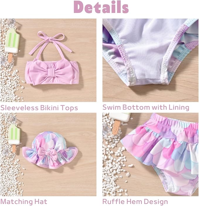 Aalizzwell Baby Girl 2-Piece Bikini Swimsuit with Hat