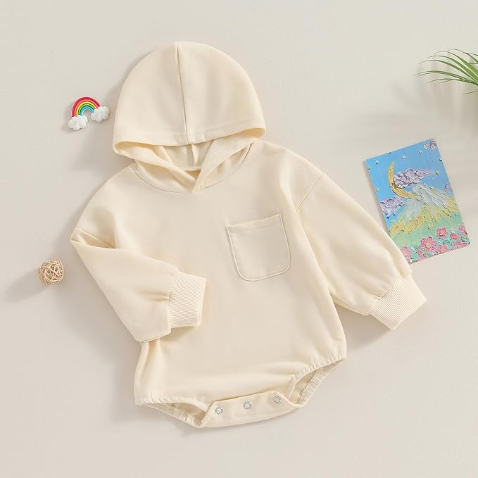 Thorn Tree Newborn Baby Boys Hooded Sweatshirt Long Sleeve Solid Romper Infant - Image 2