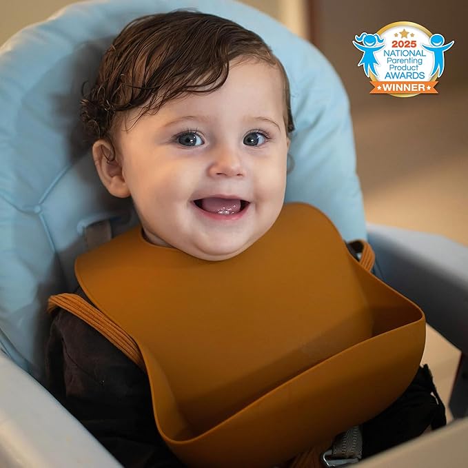 Moonkie Silicone Baby Bibs Set Of 2, BPA Free Soft Adjustable Fit Waterproof Feeding Bibs for Babies and Toddlers(Muted/Pale Mauve)