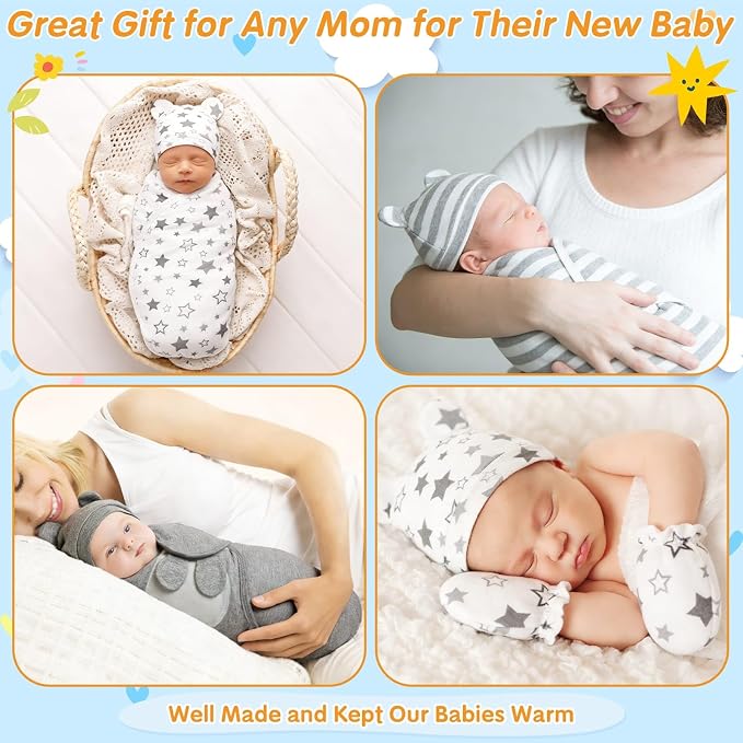 3 Pack Preemie Swaddle with Hat & Mittens Set, Adjustable Cotton Swaddle - Image 7