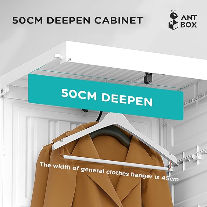 ANTBOX Portable Wardrobe Closet Storage Organizer for Clothes,Suitable for Living Room, Bedroom,Plastic Wardrobe with Magnetic Transparent Door and Easy Assembly 8 Cubes & 2 Hanging Rod