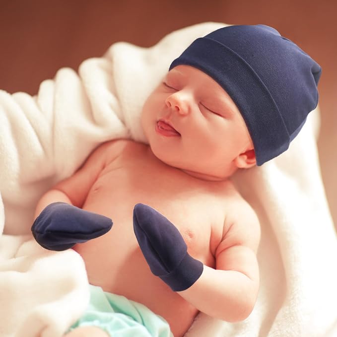 BQUBO Baby Hats and Mittens Infant Cotton Beanie Gloves No Scratch Set Newborn - Image 5