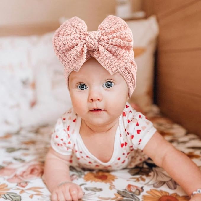 DRESHOW BQUBO 5 Pieces Newborn Baby Turban Hats Bow Baby Infant Beanie - Image 2