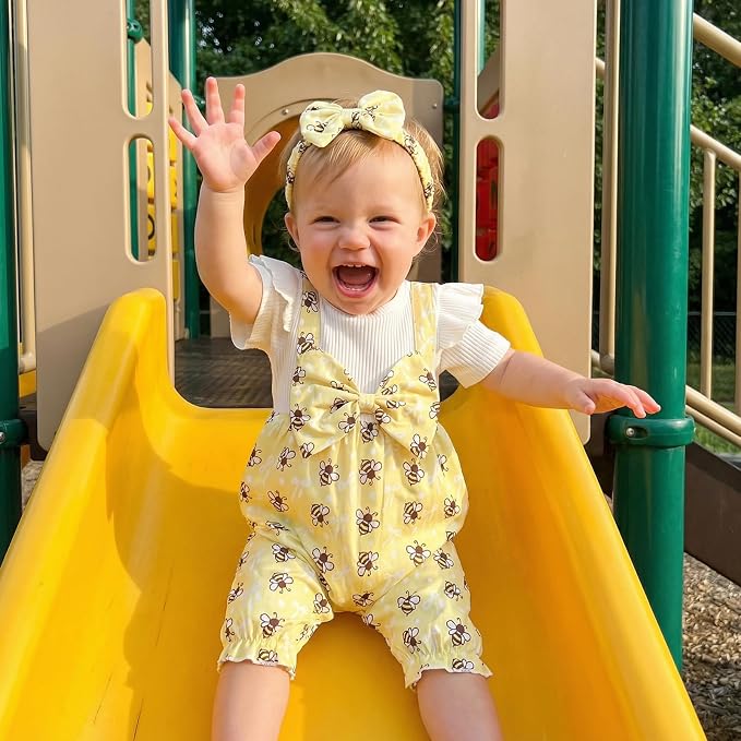 YINGISFITM Newborn Baby Girl Summer Clothes Short Sleeve Bubble Romper Bow - Image 3