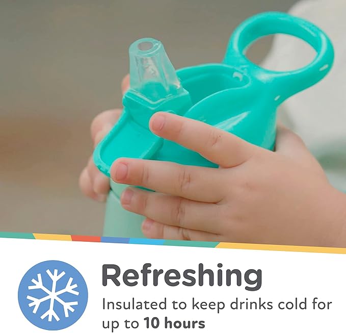 Nuby Thirsty Kids No Spill Flip-It Reflex Stainless Steel Travel Cup or Water Bottle - 10 Oz - 18+ Months - Aqua Mint - Back to School Essentials