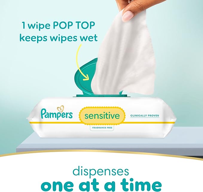 Pampers Baby Wipes, Sensitive, Water Based Wipe, Clinically Proven, Hypoallergenic, and Unscented for Babies, 1008 Wipes Total (12 Flip-Top Packs) [Packaging May Vary]