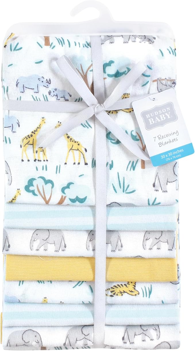 Hudson Baby Unisex Baby Cotton Poly Flannel Receiving Blankets Bundle, Safari - Image 2