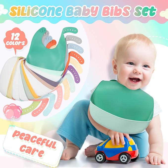 Mepase Silicone Bibs Waterproof Silicone Baby Bibs Soft Adjustable Baby Feeding - Image 5