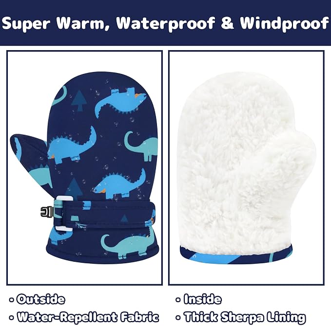 Olreco Baby Toddler Mittens Waterproof Infant Baby Winter Mittens Toddler Snow - Image 2