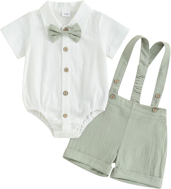 PUHHAPIEY Baby Boy Gentleman Wedding Outfit Dress Romper Suspender Pants | 0 3 by PUHHAPIEY