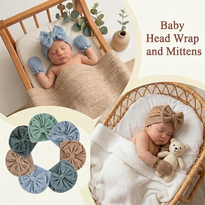Newborn Baby Girl Hats Mittens Set Cotton - Image 2