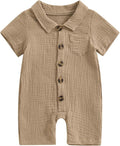 Honganda Summer Baby Boy Cotton Linen Jumpsuit Short Sleeve Button Down by Honganda