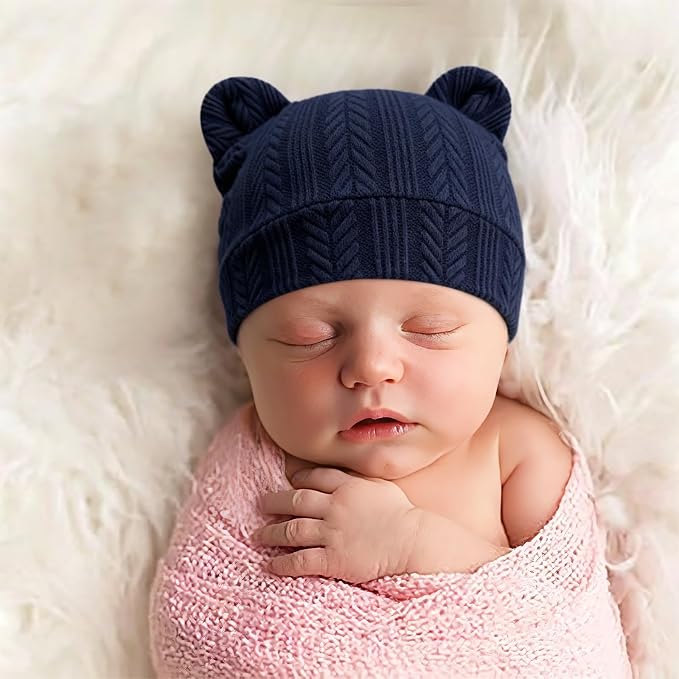 BQUBO Newborn Baby Hats Bear Ears and Mittens Sets Preemie Caps Baby Boy Girl - Image 4