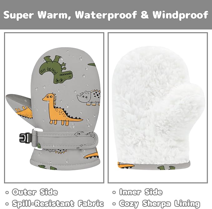 Olreco Baby Toddler Mittens Waterproof Infant Baby Winter Mittens Toddler Snow - Image 2