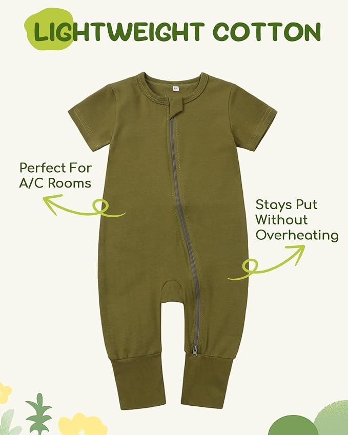Baby Boy Girl Infant Rompers Short Sleeve Cotton Zipper Footless Summer - Image 2