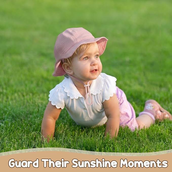 3 Pcs Baby Sun Hat Muslin, Baby Bucket Hat | UPF 50+ Sun Protection, Adjustable - Image 5