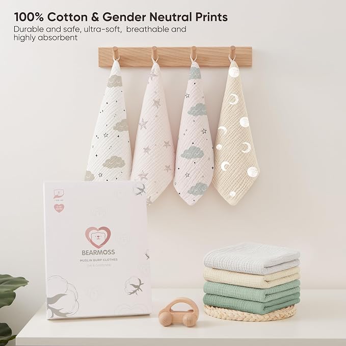 Bearmoss Muslin Burp Cloths 100% Cotton Cloths Baby Burp Cloths Muslin - Image 7