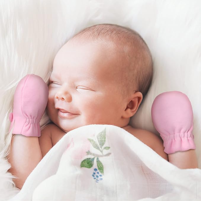 Newborn Baby No Scratch Mittens Stay On, 100% Cotton Breathable, Adjustable - Image 3