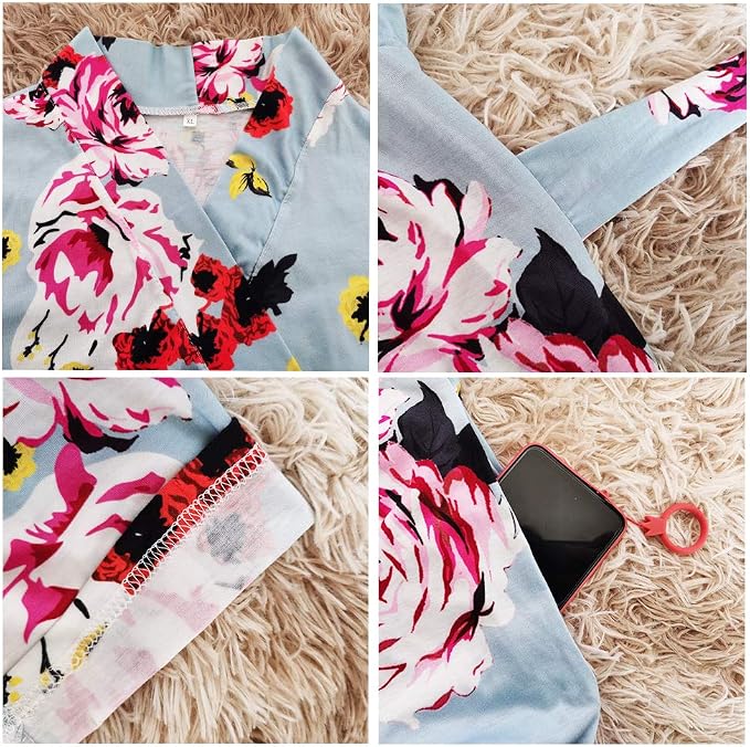 SUFEINI Maternity Robe and Matching Baby Swaddle Blanket Set, Mommy Robe - Image 5