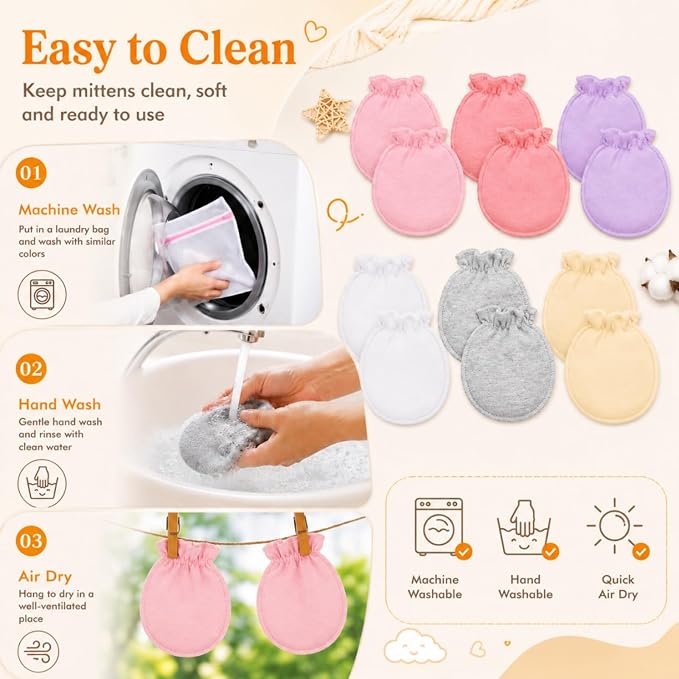 Syhood 6 Pairs Newborn Baby Mittens Cotton No Scratch Infant Gloves Elastic - Image 7