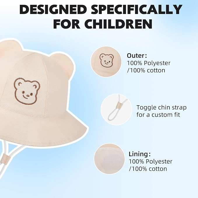 Baby Sun Hat with Bear Ear for Boys Girls, Cute Toddler Summer Bucket Hats - Image 2