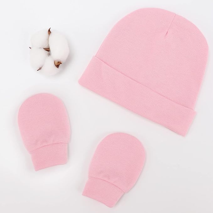 BQUBO Baby Hats and Mittens Infant Cotton Beanie Gloves No Scratch Set Newborn - Image 6