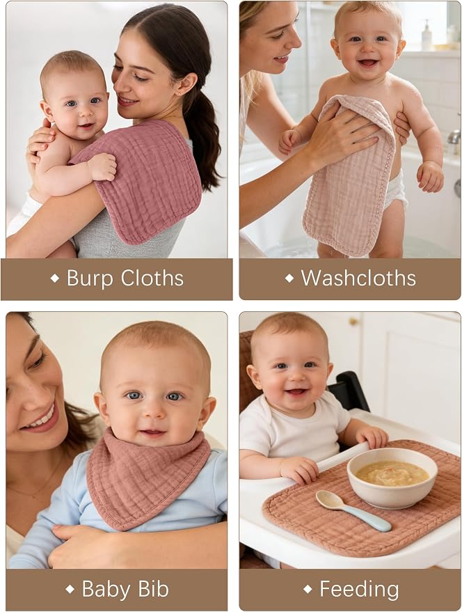 Lovely Care 12 Pack Muslin Burp Cloths 100% Cotton Muslin Cloths Large - Image 5