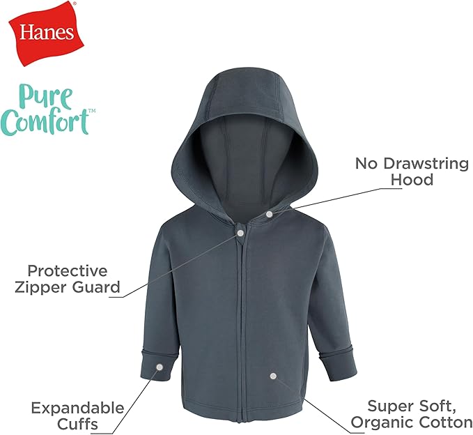 Hanes Baby Pure Comfort French Terry Hoodie, Infant Full-zip Hooded Jacket - Image 4