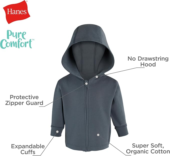 Hanes Baby Pure Comfort French Terry Hoodie, Infant Full-zip Hooded Jacket - Image 4