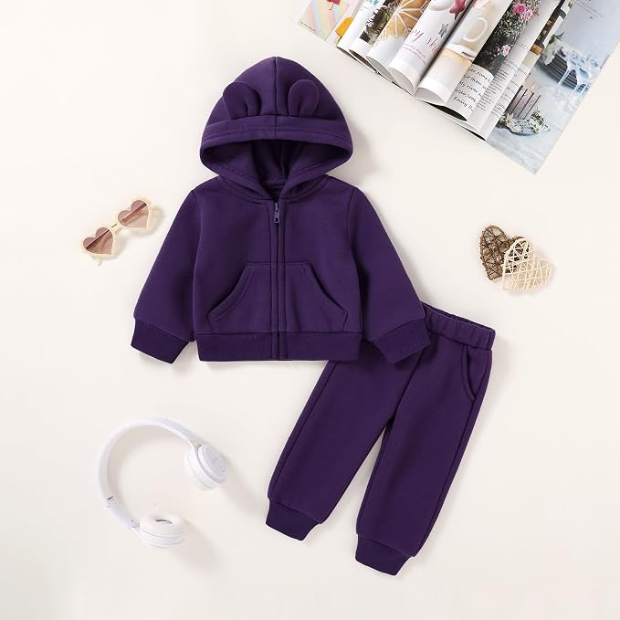 Happy Town Baby Clothes for Girls Boys Clothes Solid Color Zipper Hoodie and - Image 2