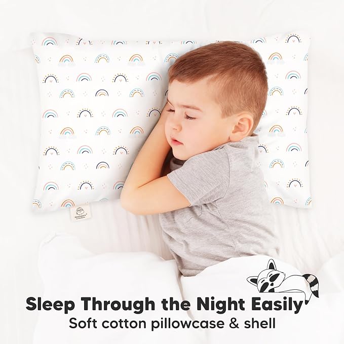 KeaBabies Toddler Pillow with Pillowcase, Jumbo 14X20 - Soft Organic Cotton Toddler Pillows for Sleeping - Machine Washable - Perfect for Travel, Toddler Bed Set (Jolly Rainbow)