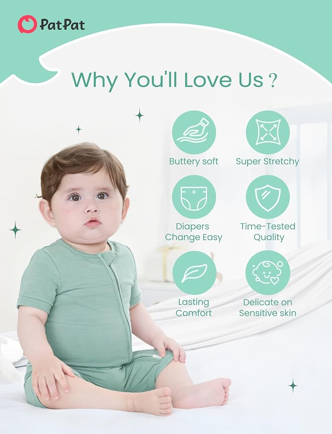 PATPAT Baby Boy and Girl Bamboo Viscose 2-Pack Romper | 2-Way Zipper, Soft and - Image 3