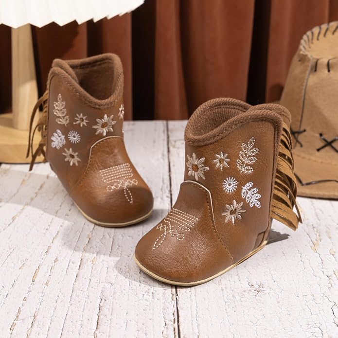 Meckior Baby Girls Cowboy Tassel Boots Side Zipper Moccasins Soft Bottom - Image 6