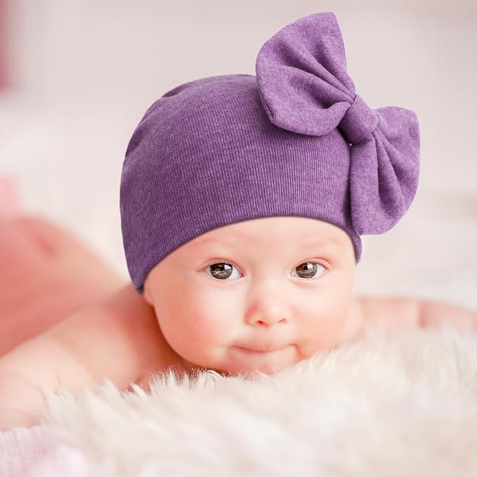 BQUBO Newborn Baby Girls Hats Mittens Set Hospital Hat Beanie Infant Bow Hats - Image 3