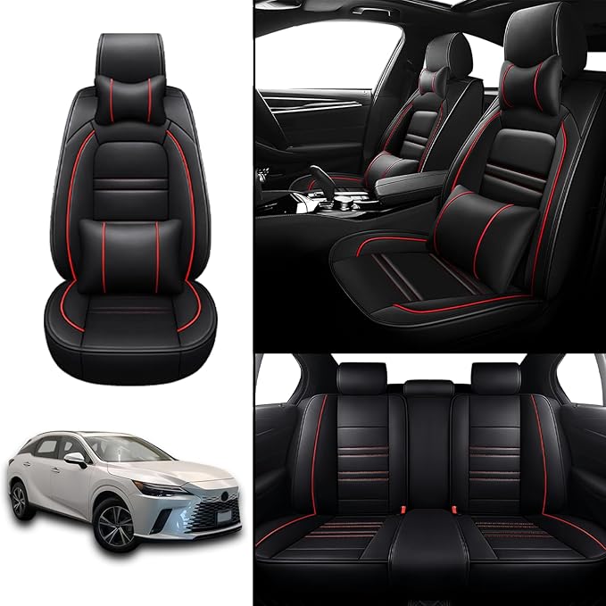 Car Seat Covers for Lexus Car rx350 2007-2024 | 5-Seats Seat Covers, Waterproof Seat Protectors, Automotive Seat Covers (Full Set with Pillow,Black&Red Line)