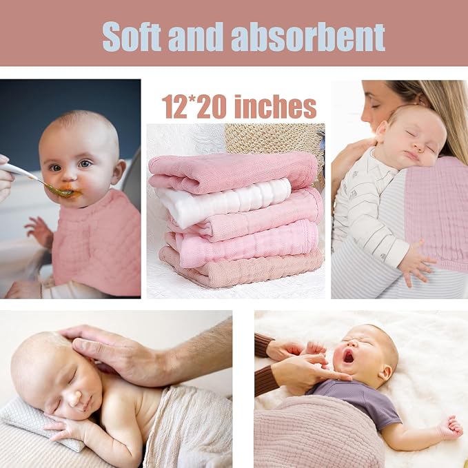 Muslin Burp Cloths 5 Pack Large 20x12 inches Baby Burping Cloths, 6-Layer 100% - Image 6