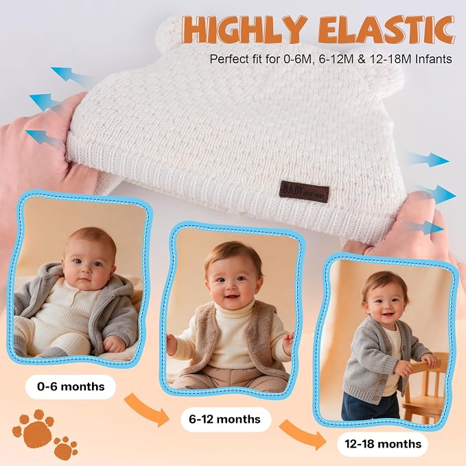 Duoyeree Baby Winter Hat, Bear Knit Earflaps Cotton Lined - Image 5